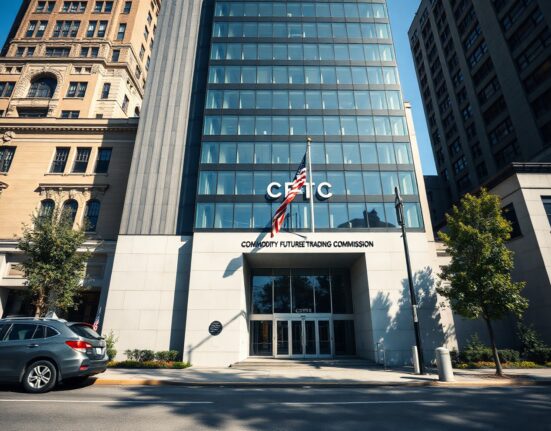 Exterior of the CFTC headquarters building in Washington, D.C., on a sunny day