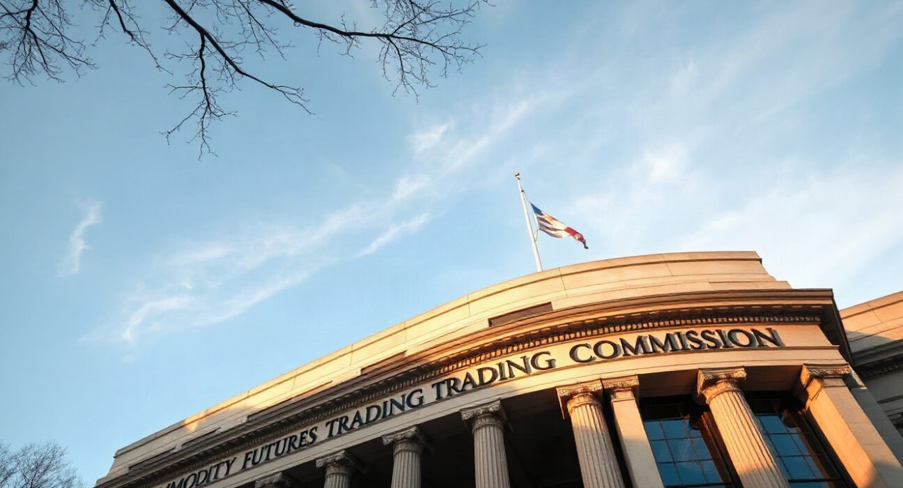 U.S. CFTC headquarters building in Washington, D.C., under clear skies.