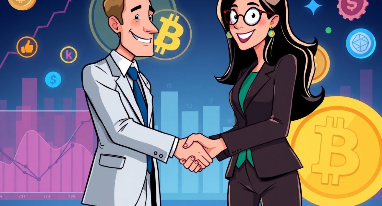 Two financial professionals shaking hands, symbolizing new leadership for CFTC digital asset markets regulation.