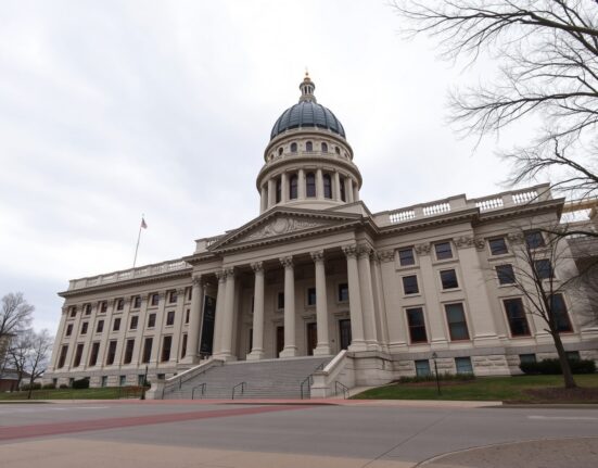 Exterior of the Minnesota State Capitol building in St. Paul under overcast sky