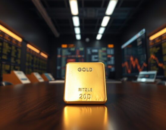 Gold bar on dark surface with soft lighting representing precious metals market