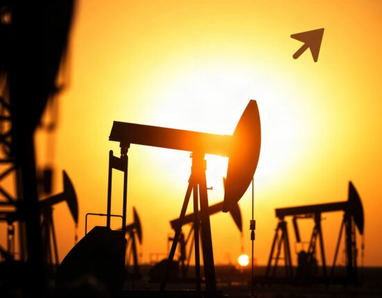 Oil pumpjack at sunset representing rising crude oil net long positions