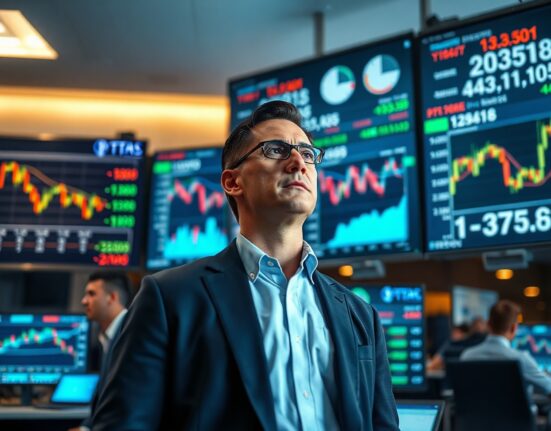 Trader monitoring market screens in a financial office, representing Kalshi's prediction market operations under regulatory oversight.
