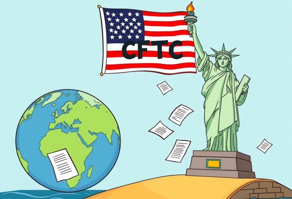 A cartoon illustration showing a clear pathway for CFTC overseas exchanges to engage with American clients, symbolizing new regulatory clarity.