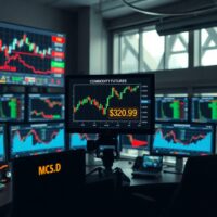Trading screens showing FX and commodity charts with divergent trends in a professional trading environment.