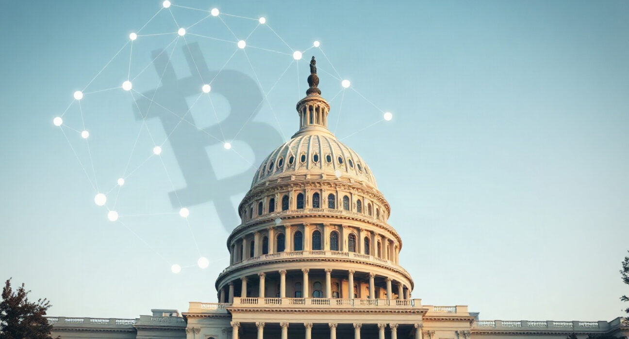 U.S. Capitol building with digital blockchain overlay symbolizing CFTC crypto regulation review