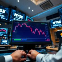 S&P 500 chart on a trading screen with a trader's hands on keyboard, reflecting market sentiment