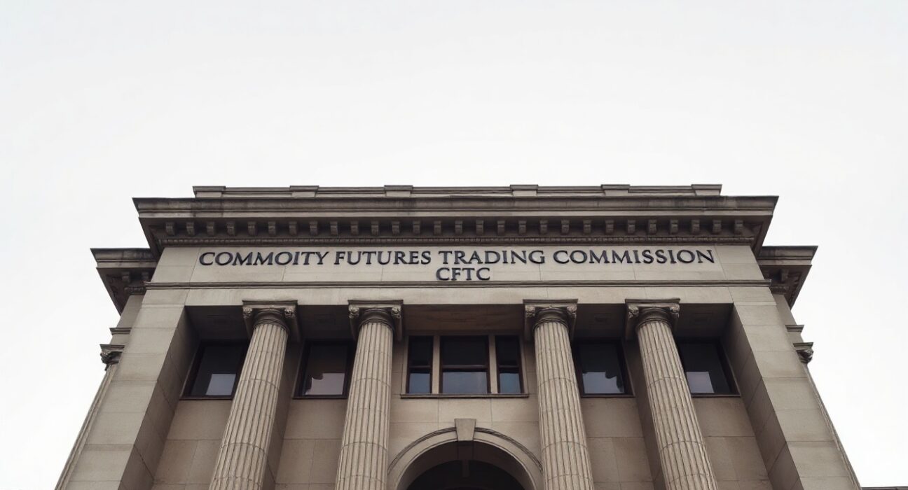 Exterior view of the US Commodity Futures Trading Commission headquarters building in Washington, DC.