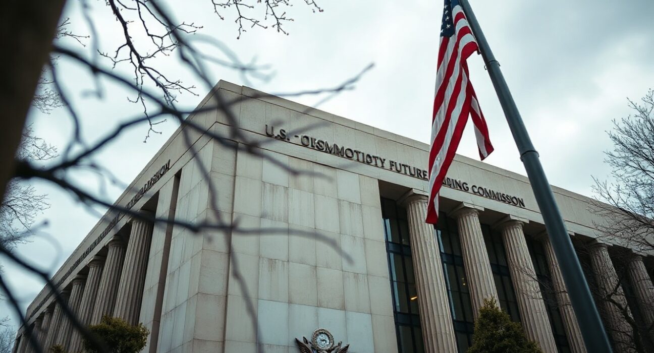 Exterior of the CFTC headquarters in Washington, D.C., on a cloudy day.