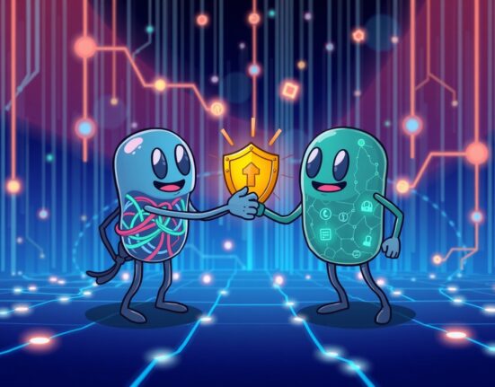 Cartoon showing Chainlink and Canton Network entities forming a secure partnership, symbolizing the strength of the Chainlink Canton Network partnership.