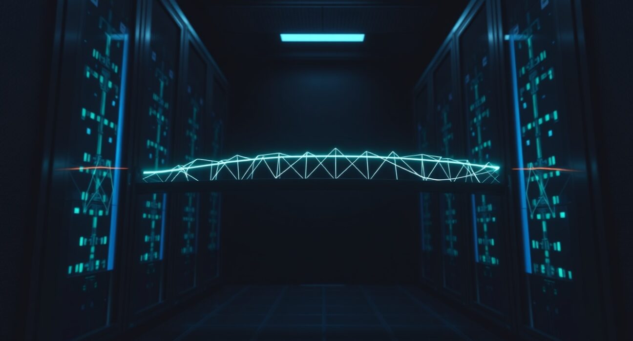 Digital bridge representing Chainlink CCIP connecting blockchain networks after KelpDAO hack
