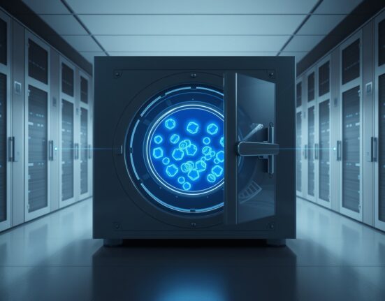 Chainlink token unlock visualization showing digital vault release to cryptocurrency exchange