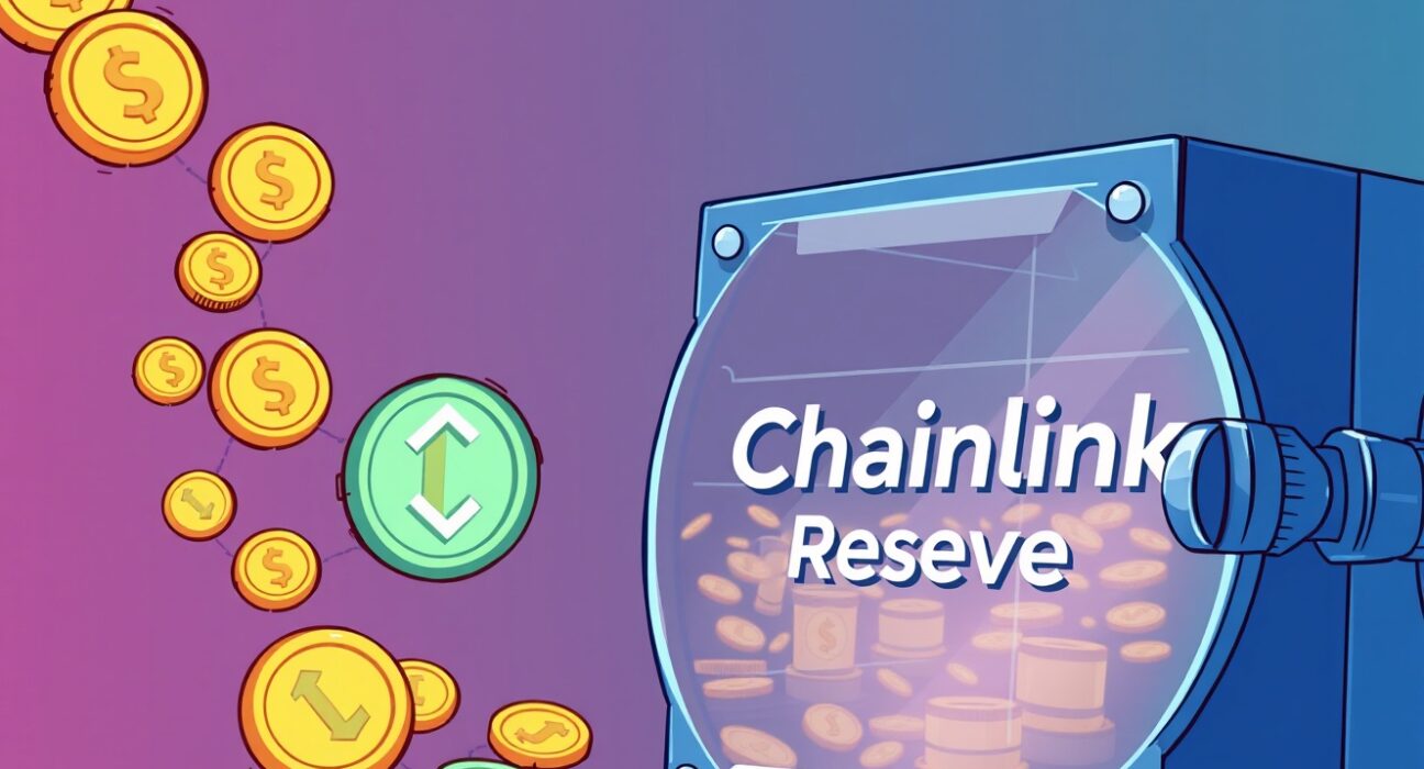 Cartoon illustration showing Chainlink reserves growing, signifying network strength and stability.