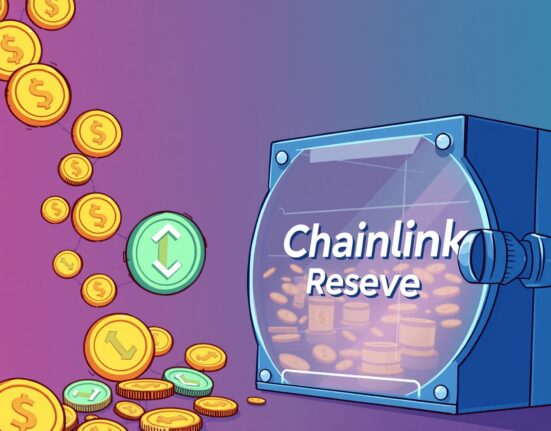Cartoon illustration showing Chainlink reserves growing, signifying network strength and stability.