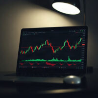 Cryptocurrency price charts on a laptop screen, illustrating market analysis for Bitcoin, Ripple, and Chainlink.