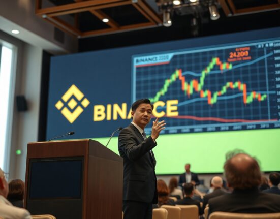 Changpeng Zhao speaking at Miami Consensus 2026 about Binance global liquidity for U.S. investors.