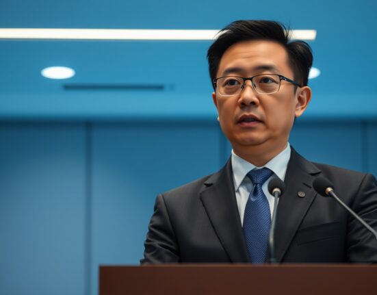 Changpeng Zhao speaking at a press conference, discussing Binance's rejected partnership with Elon Musk's X Money.