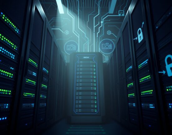 Secure server room with glowing server nodes representing a protected oracle network