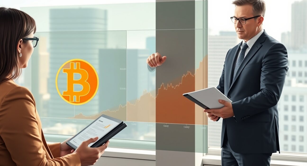 Charles Schwab financial advisor explaining Bitcoin education and trading services to client
