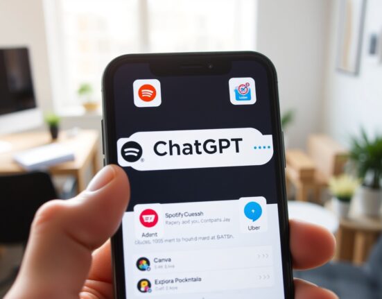 Guide to using ChatGPT app integrations with services like DoorDash and Spotify on a smartphone.