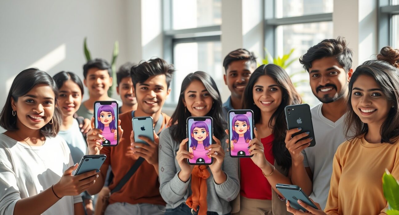 ChatGPT Images 2.0 users in India creating AI-generated avatars and portraits on smartphones in a modern co-working space.