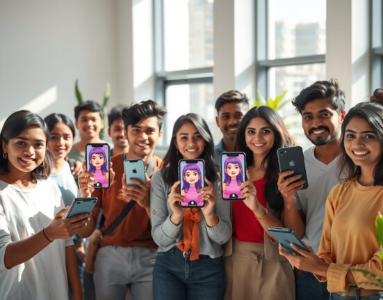 ChatGPT Images 2.0 users in India creating AI-generated avatars and portraits on smartphones in a modern co-working space.