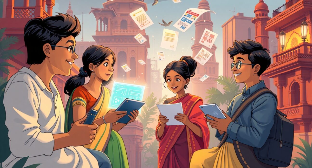 Young Indian professionals and students using ChatGPT and Codex AI tools for work and education in modern India