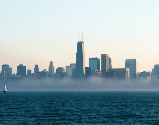 Chicago skyline at dawn, representing the Chicago PMI economic indicator for July.