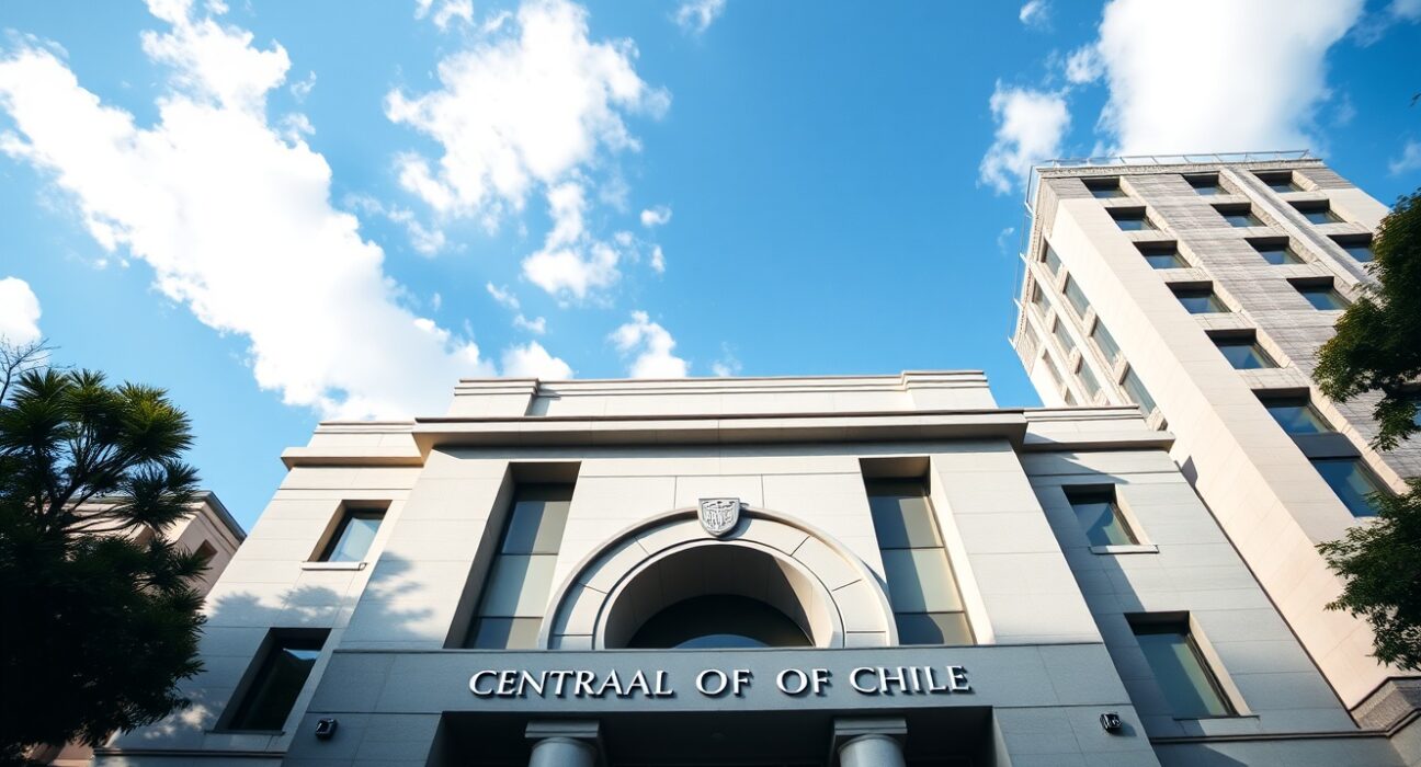 Exterior of the Central Bank of Chile building in Santiago on a sunny day