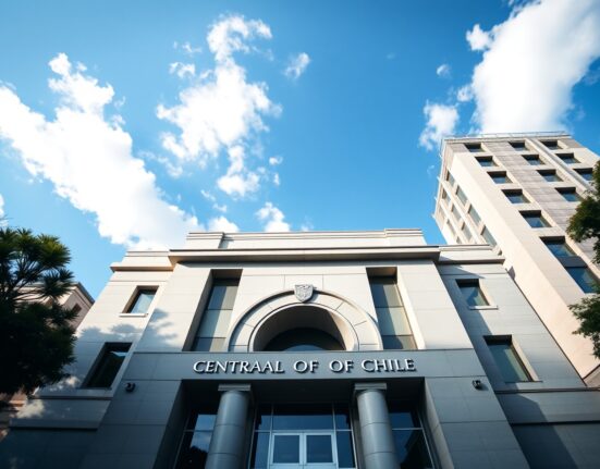 Exterior of the Central Bank of Chile building in Santiago on a sunny day