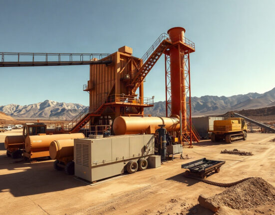 Industrial machinery at a Chilean copper mine under clear sky