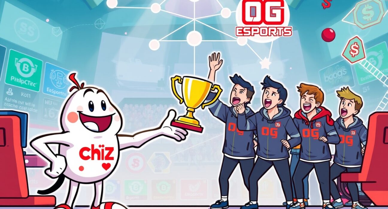 Cartoon illustration of Chiliz's strategic acquisition of OG Esports, highlighting the exciting future of fan tokens in esports.