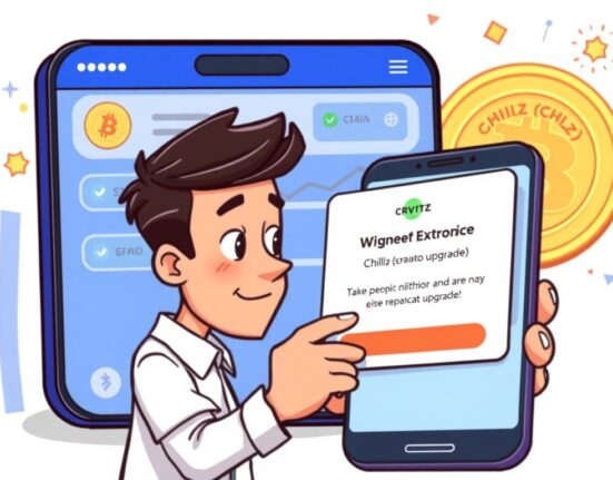 A digital illustration of a crypto exchange platform with a notification icon, indicating an upcoming Chiliz network upgrade suspension.