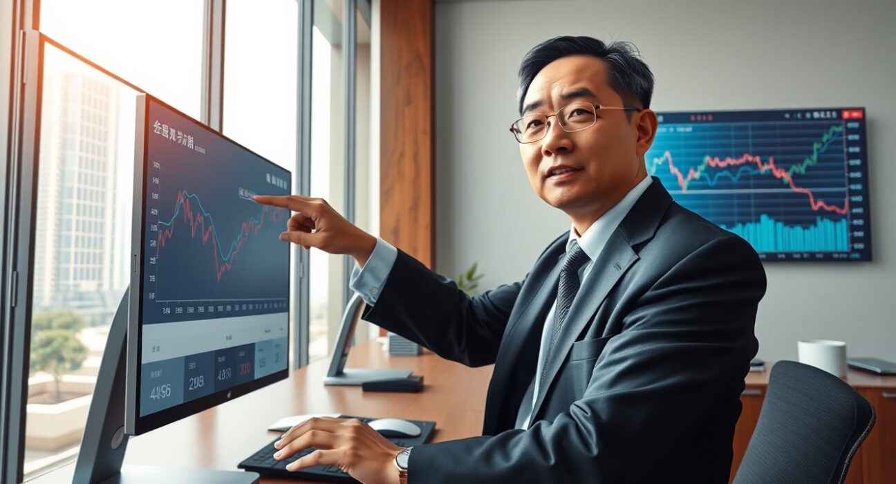 Financial analyst examines China's reflation outlook data charts in Standard Chartered economic assessment