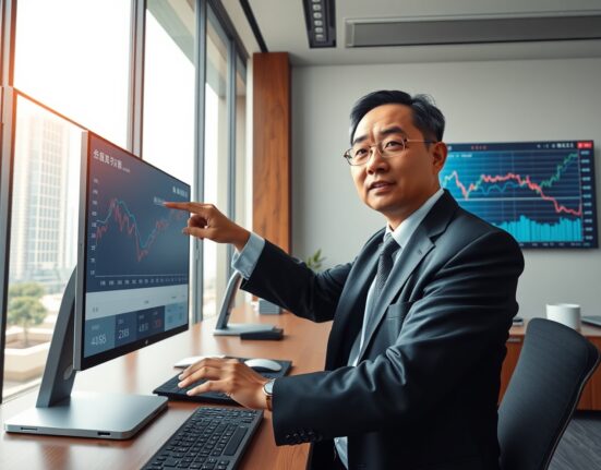 Financial analyst examines China's reflation outlook data charts in Standard Chartered economic assessment