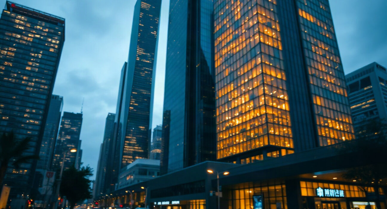 Shanghai financial district skyline at dusk, representing China's economy and credit shift.