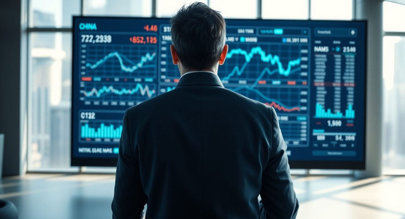 Financial analyst reviewing China market data on screen
