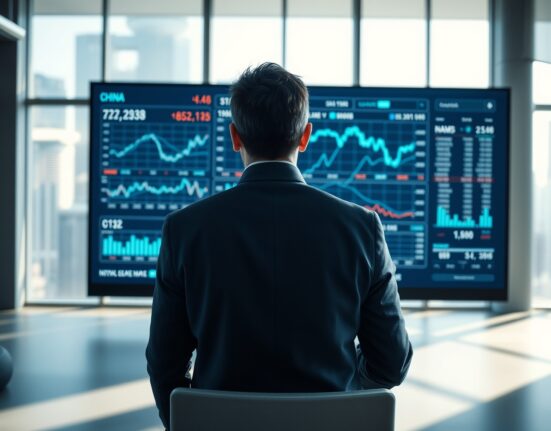 Financial analyst reviewing China market data on screen