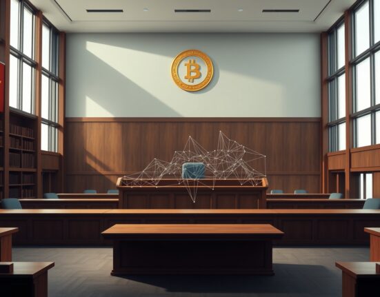 Chinese courtroom scene representing Supreme Court's cryptocurrency money laundering warning and regulatory crackdown.