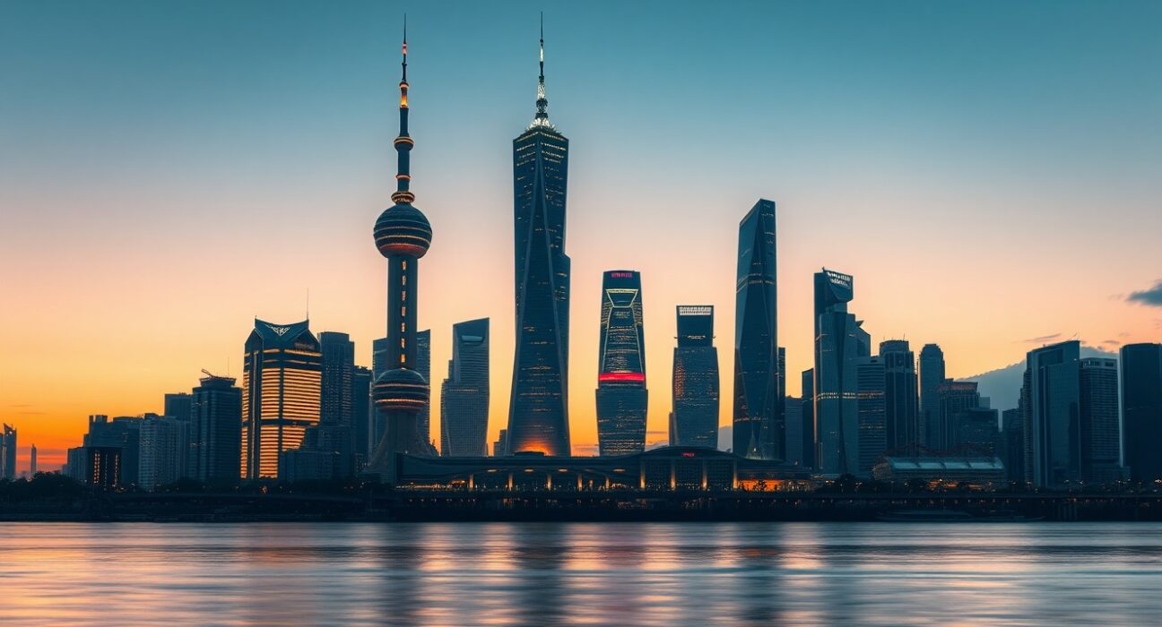 China's resilient economic growth outlook reflected in modern Shanghai skyline at dusk