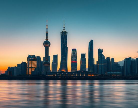 China's resilient economic growth outlook reflected in modern Shanghai skyline at dusk