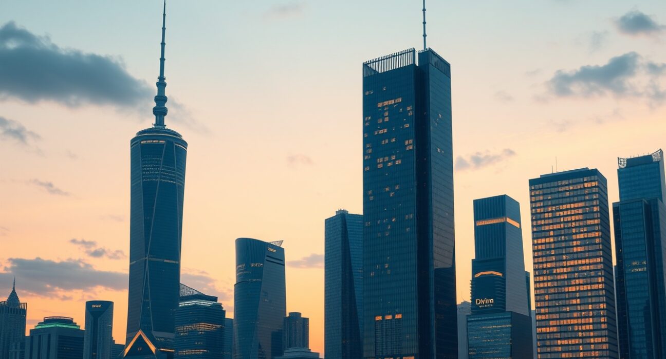 China's economic growth reflected in modern Shanghai skyline at dusk