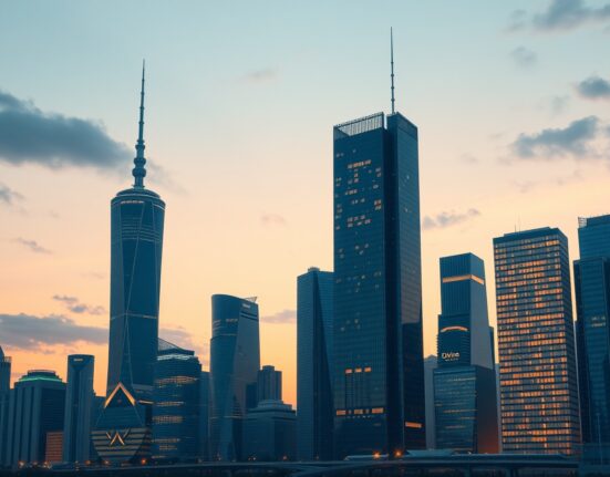 China's economic growth reflected in modern Shanghai skyline at dusk