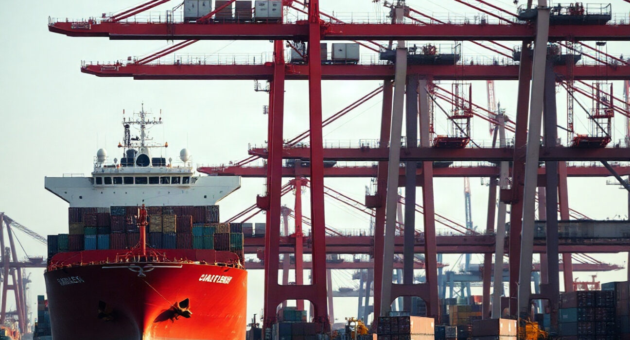 Cargo ships at a Chinese port, representing foreign investment and trade activity