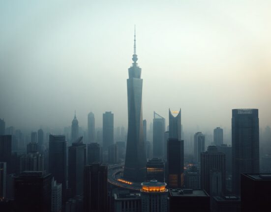 Beijing's Central Business District skyline at dusk, symbolizing China's economic outlook and fiscal policy considerations.