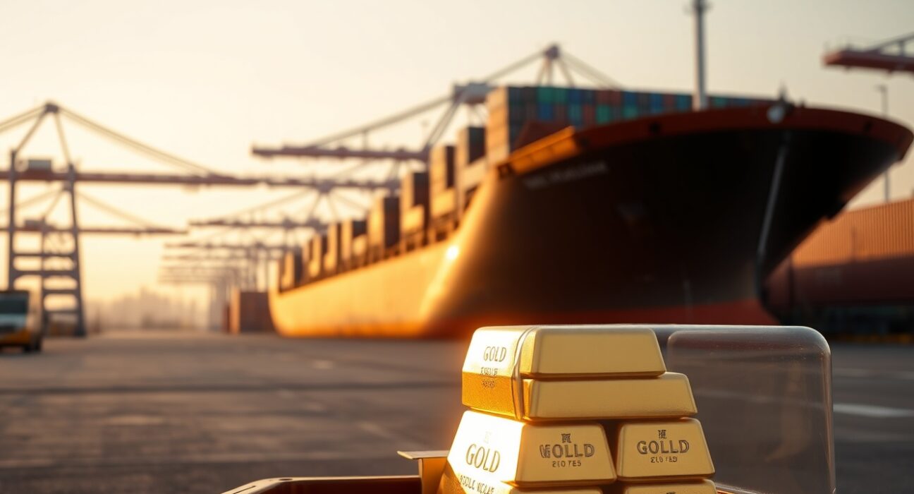 Gold bars at a Chinese port, representing a surge in gold imports to a two-year high in June 2025.