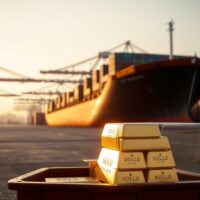 Gold bars at a Chinese port, representing a surge in gold imports to a two-year high in June 2025.
