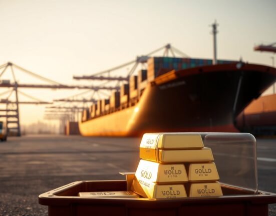 Gold bars at a Chinese port, representing a surge in gold imports to a two-year high in June 2025.
