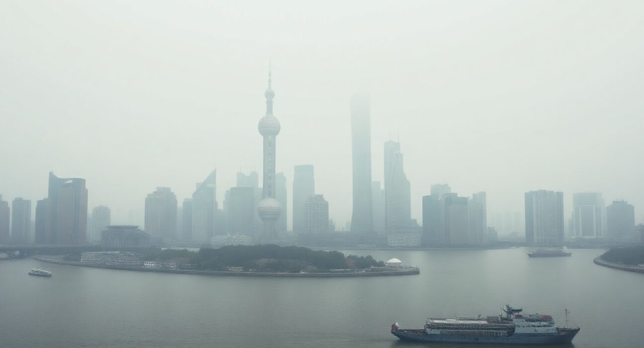 Overcast view of Shanghai skyline reflecting economic uncertainty and constrained growth support.