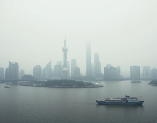 Overcast view of Shanghai skyline reflecting economic uncertainty and constrained growth support.